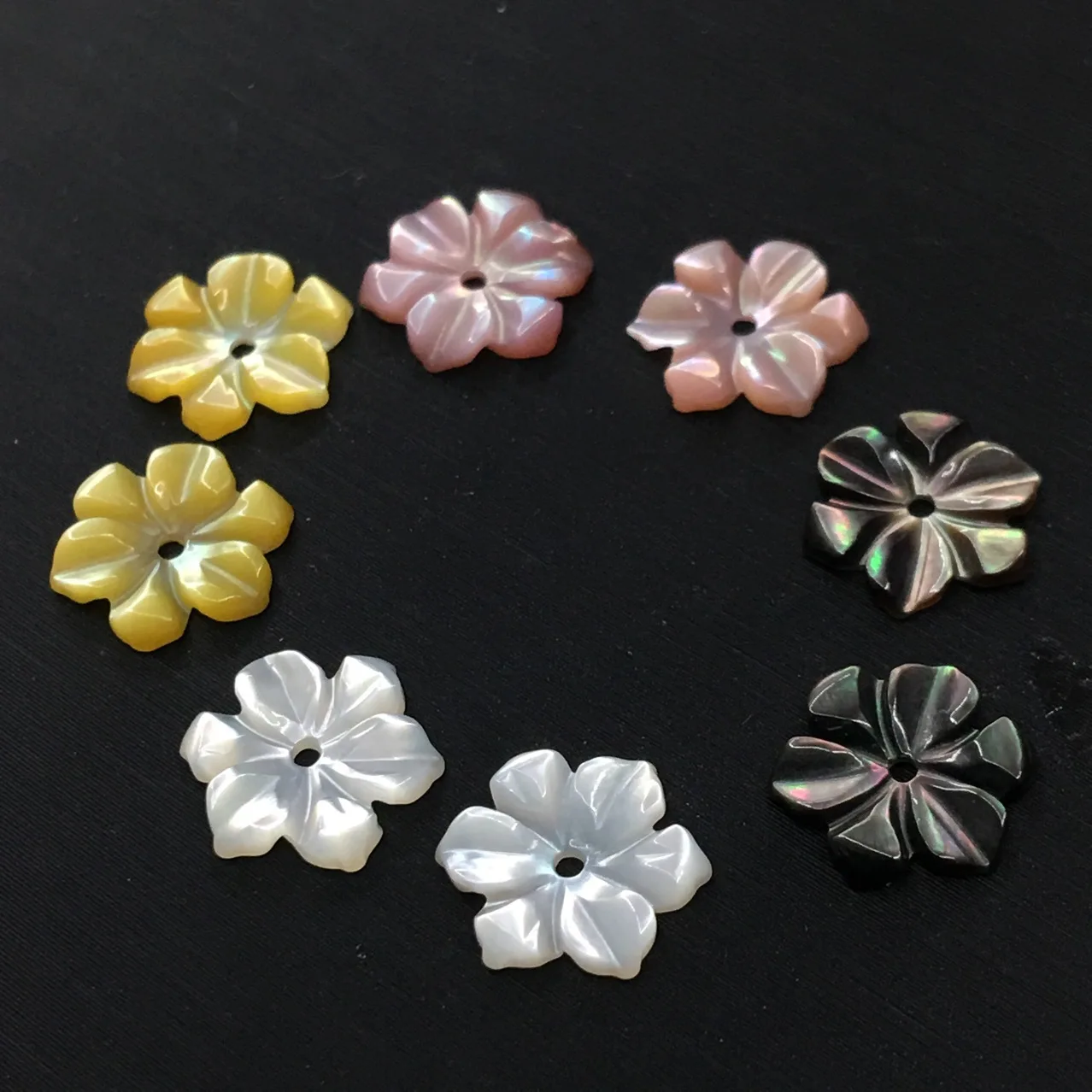 10//12//15mm White Mother of Pearl Flower Carved Shell Flower Beads Jewelry 10pcs