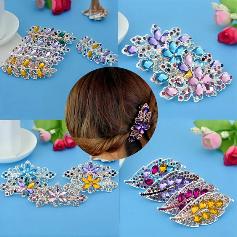 

LNRRABC Women Barrettes Cheveux Femmes Crystal Rhinestones Headwear Hairpin Flower Hair Clip Jewelry Hairgrip Hair Accessories