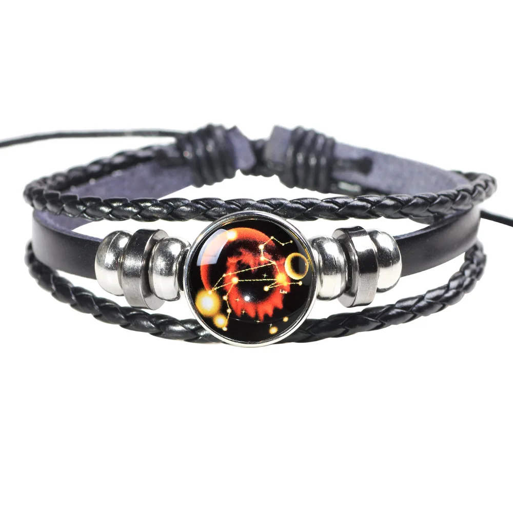 

Star Sky Luminous Bracelet Bracelet 12 Constellation Leather Beaded Bracelet Men And Women Couple Bracelet Jewelry Wholesale