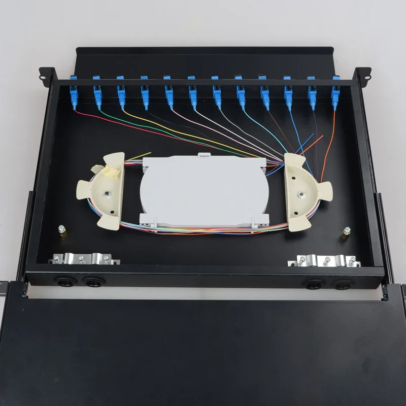 12 портов оптического волокна Клеммная коробка панель волоконно-оптических каналов SC FC вывод кабеля с lc-коннектором ODF 1U оптическая распределительная панель для оптоволоконных кабелей с фабрики