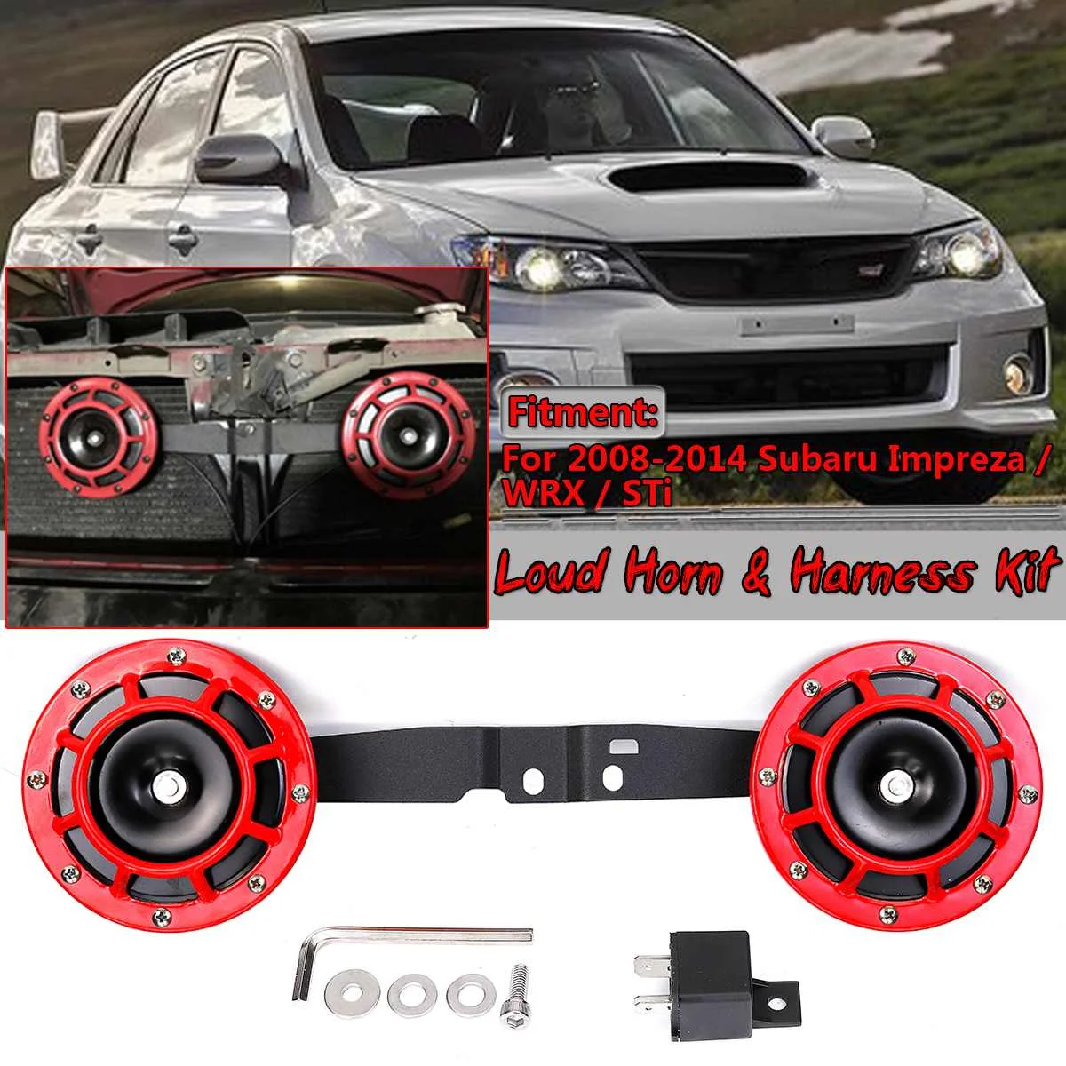 

Car 12V Electric Blast Tone Grill Mount Super Loud Horn & Harness Kit Mounting Bracket For SUBARU Impreza WRX STi BRZ 2008-2014