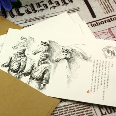 1 шт. Сиань открытка эскиз Qin Lan ручная роспись терракотовые воины 8 карт можно отправить