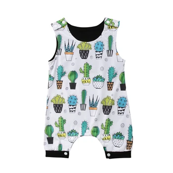 

CANIS 2019 New Newborn Infant Toddler Baby Boy Girl Floral Sleeveless Romper Jumpsuit Clothes Cactus Outfit Summer Sunsuit