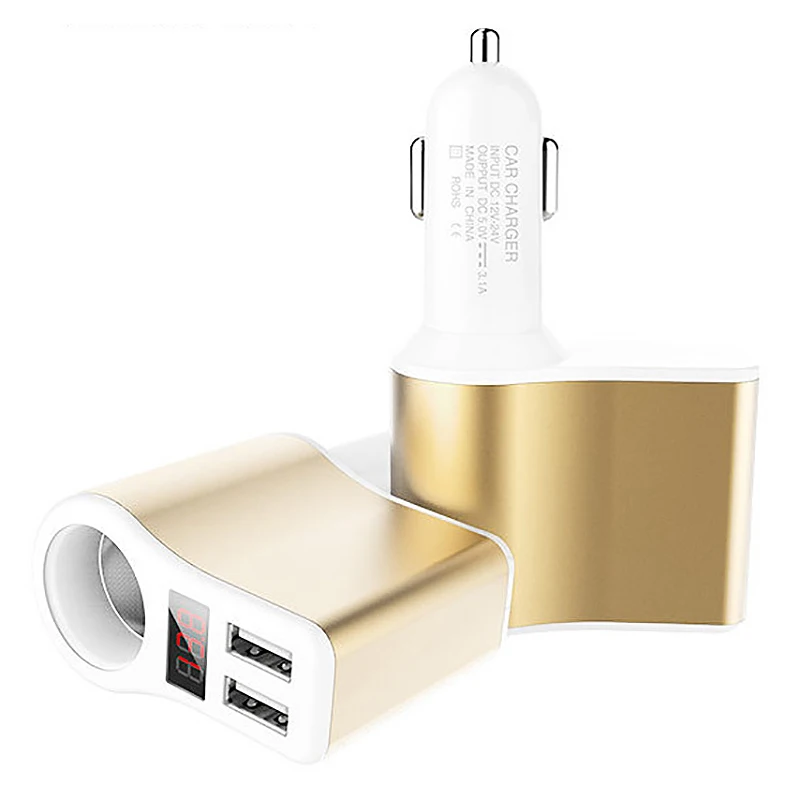 

3.1A Dual USB Smart Universal Car Charger Digital Led Voltage Display Charger Fast Charging Smoke Mouth Phone Charger