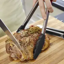 Кухонный Тонг из нержавеющей стали с Силиконовый наконечник для прочных щипцы механизм мягкие эргономичные ручки черный