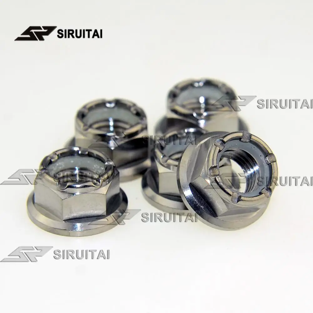 

Titanium alloy flange nylon lock nut M10p1.25 motorcycle chain nut Kawasaki chain nut
