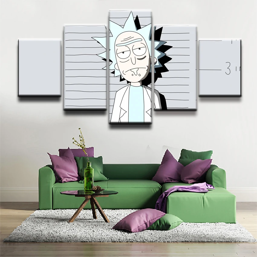 

Painting Living Room Wall Art Framework 5 Panel Cartoon Rick and Morty Poster Canvas Modular Printed Decoration Pictures