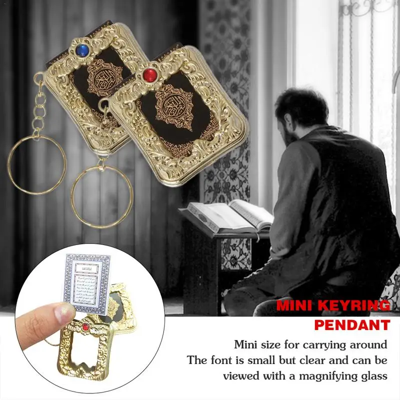 

1Pcs New Muslim Keychain Islamic Style Small Pendant Mini Ark Quran Book Real Paper Can Read Key Chain Religious Jewelry p50