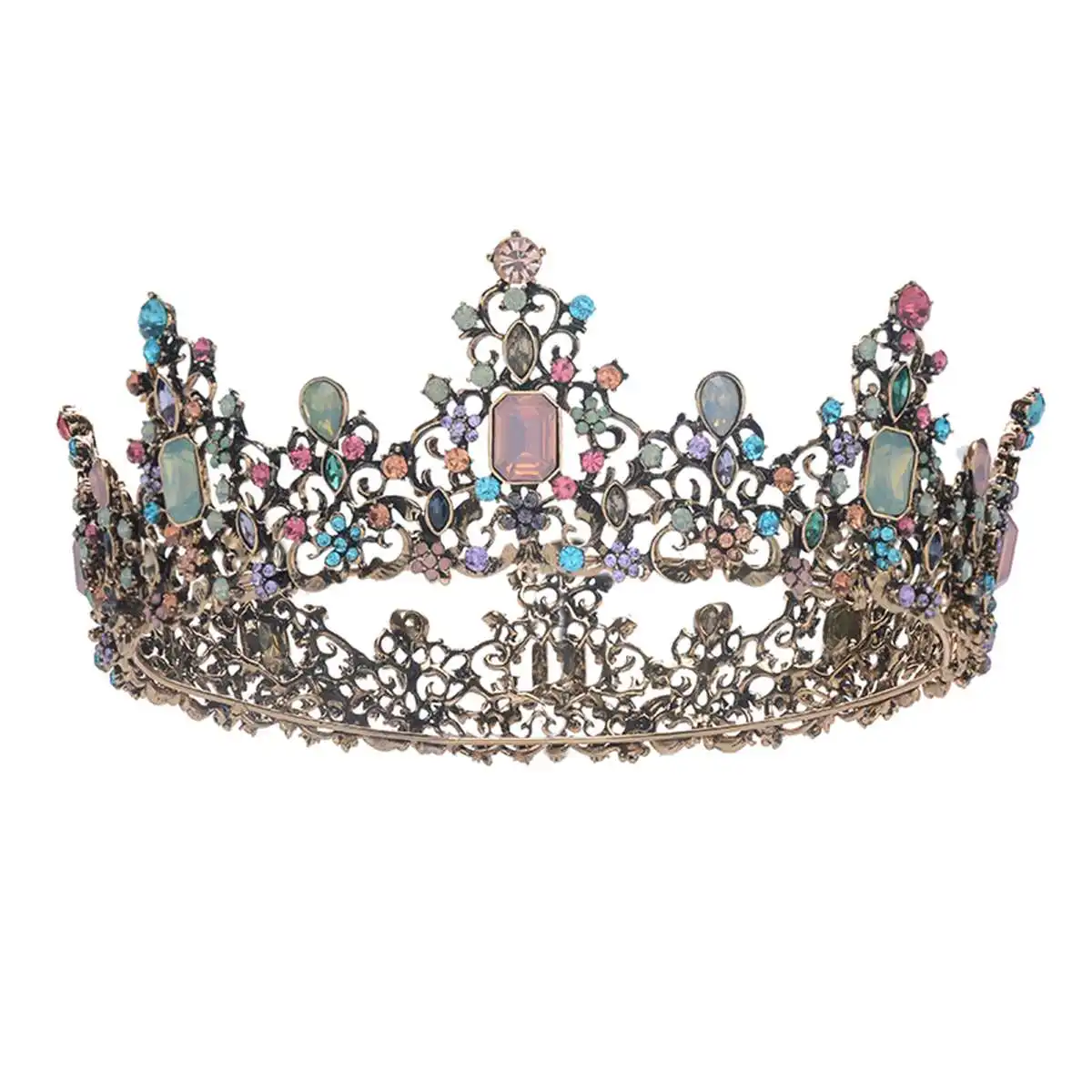 

Vintage Bridal Wedding Round Colorful Rhinestone Tiara Crown Hair Headband Party Luxury Wedding Crown Fashion Hair Jewelry New