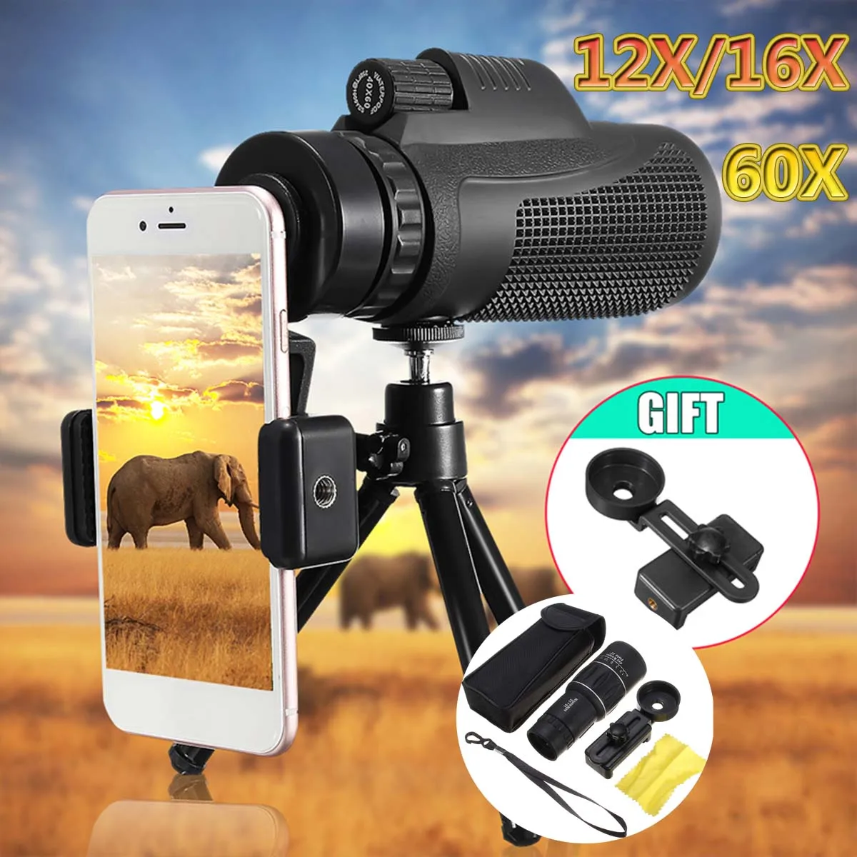 40X60 HD Lens Monocular Telescope Tripod Clip for Samsung