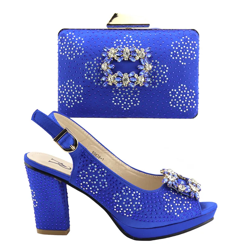 

9968-5 BLUE Italian Ladies Shoes and Bag To Match Set Decorated with Rhinestone Shoe and Bag Set African Sets 2019 Party Shoe