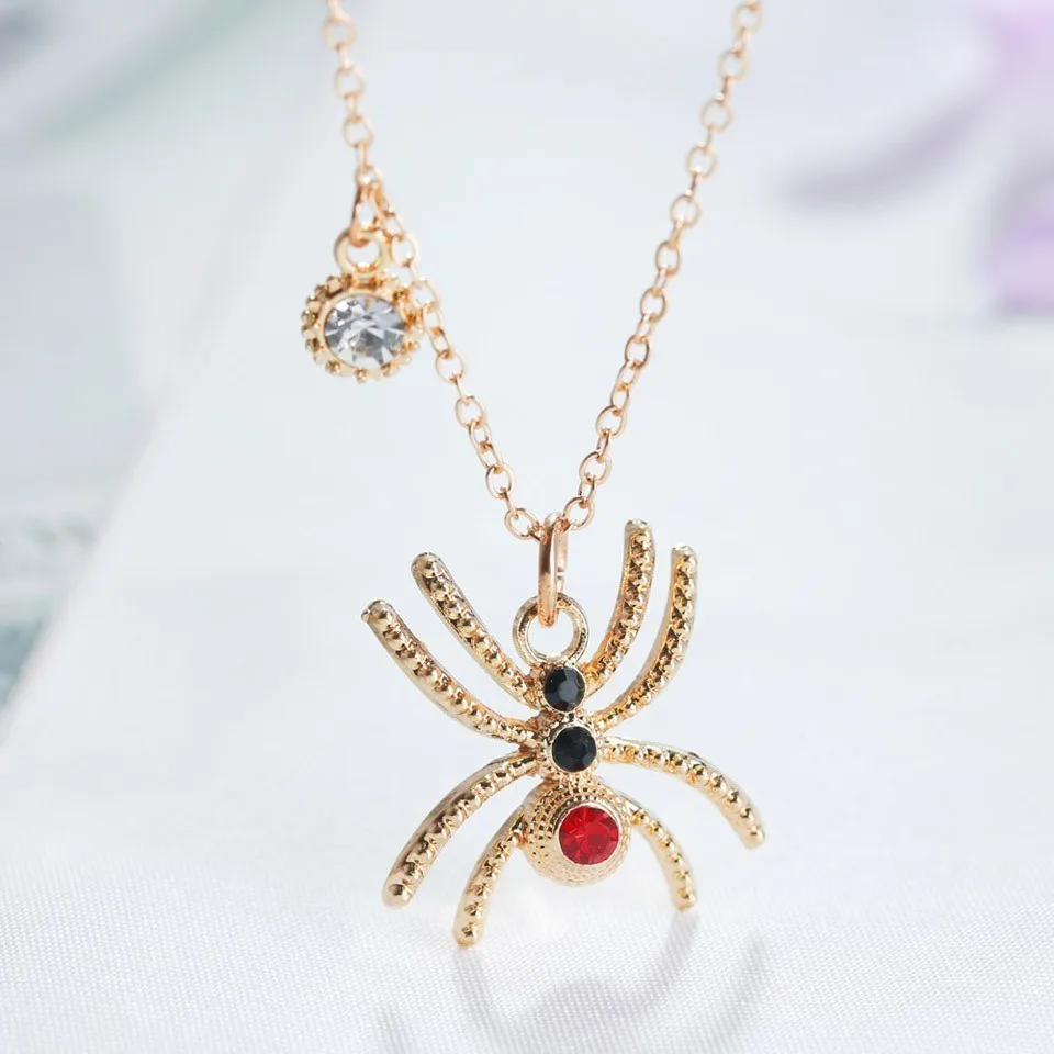 

Women Colorful Spider Pendant Necklace With Shipping Rhinestone Animal Jewelry Female Handmade Charm Wedding Necklace&Pendants