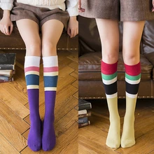 Для женщин и девочек прозрачные Полосатые чулки с эластичным бортом, плюс Размеры над гетры