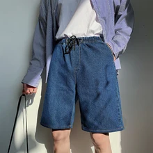 Сезон весна лето корейский хлопок пара Harajuku свободные сплошной цвет аниме печати повседневные знакомства короткие джинсы