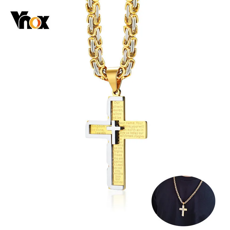 

Vnox Men's Double Cross Pendant Bible Prayer Necklace Stainless Steel Byzantine Chain 24 Inches