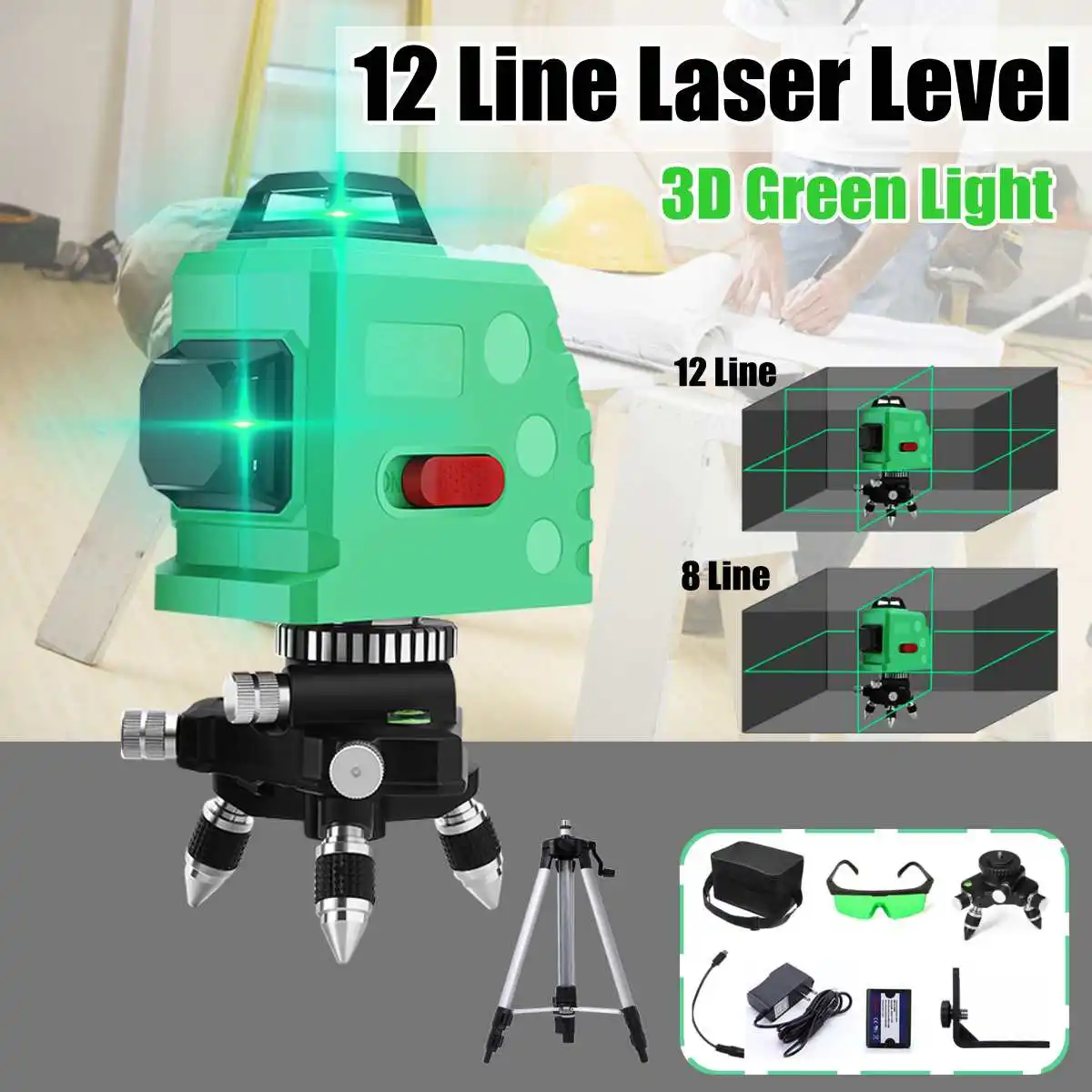 

12 Line 360 Horizontal Vertical Cross 3D Green Light Laser Level Self-Leveling Measure Super Powerful Laser Beam