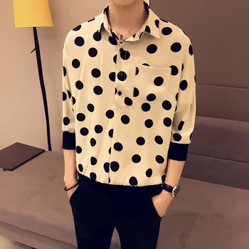 

Summer New Dress Shirt Men Slim Fashion Dot Print Sleeves Casual Shirt Man Streetwear British Wind Loose Short-sleeved Shirt