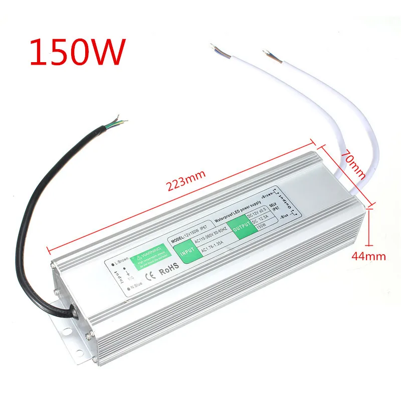 

LED Driver 150W Waterproof IP67 LED Driver Transformer Power Supply Power Adapter AC110V-260V to DC12V