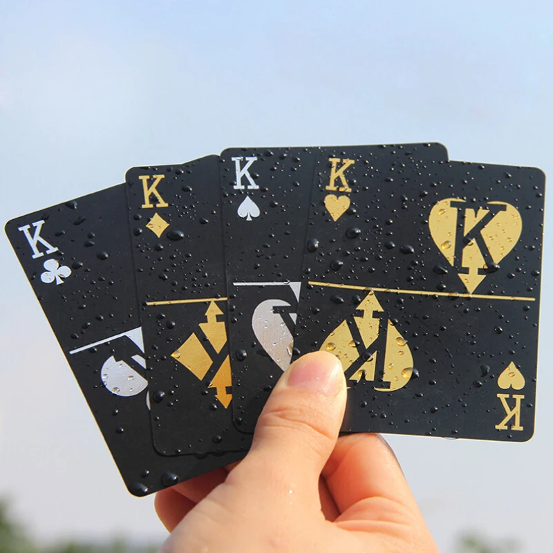 1 Набор игральных карт, набор водонепроницаемых пластиковых покерных карт черного цвета, ПВХ, золотого и серебряного цвета, колода для игры в покер, Классические магические трюки, инструмент джокер