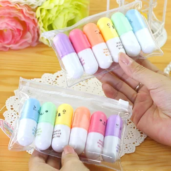 

6 Pcs/Bag Cute Kawaii Mini Highlighter Marker Creative Lovely Pill Shape Gel Pen for Kids Korean Stationery