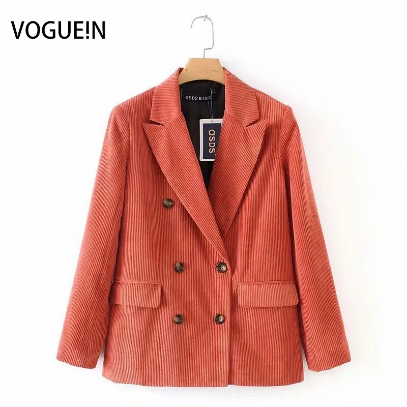VOGUEIN Новый женский осенне зимний вельветовый костюм с длинными рукавами Блейзер