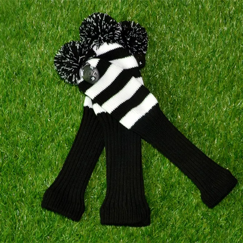  New Knitted Golf Club Head Covers Putter Headcovers For Golf Club Accessories 1 3 5 Pom Pom Sock Cover Wood Golf Headcover 