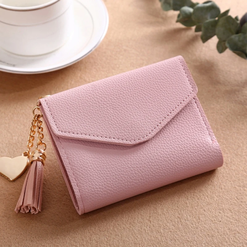 

Women's Short Korean Version Wallet Fringed Pendant Lychee Wallet Multi-Card Position Coin Purse