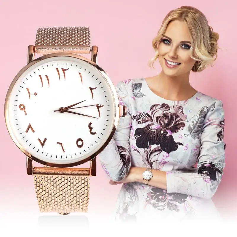 Arabic Numbers Mesh Watch Stainless Steel Strap Japan Quartz Movement Waterproof Women Full Rose Gold Ladies Luxury huismerk kopen in de aanbieding Arabic Numbers Mesh Watch Stainless Steel Strap Japan Quartz Movement Waterproof Women Full Rose Gold Ladies Luxury huismerk kopen in de aanbieding