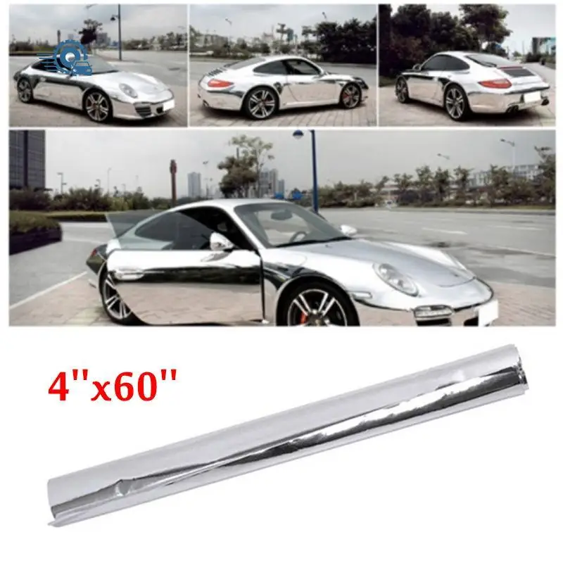 

IZTOSS 4 x 60 Inches Film Decal DIY Silver Trim Car Stickers Auto Mirror Chrome Silver Protective