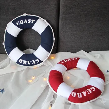

40x40cm Mediterranean Style Decorative Life Ring Lifebuoy Shaped Cushion Throw Nautical Pillow Decorative Props Home Decoration