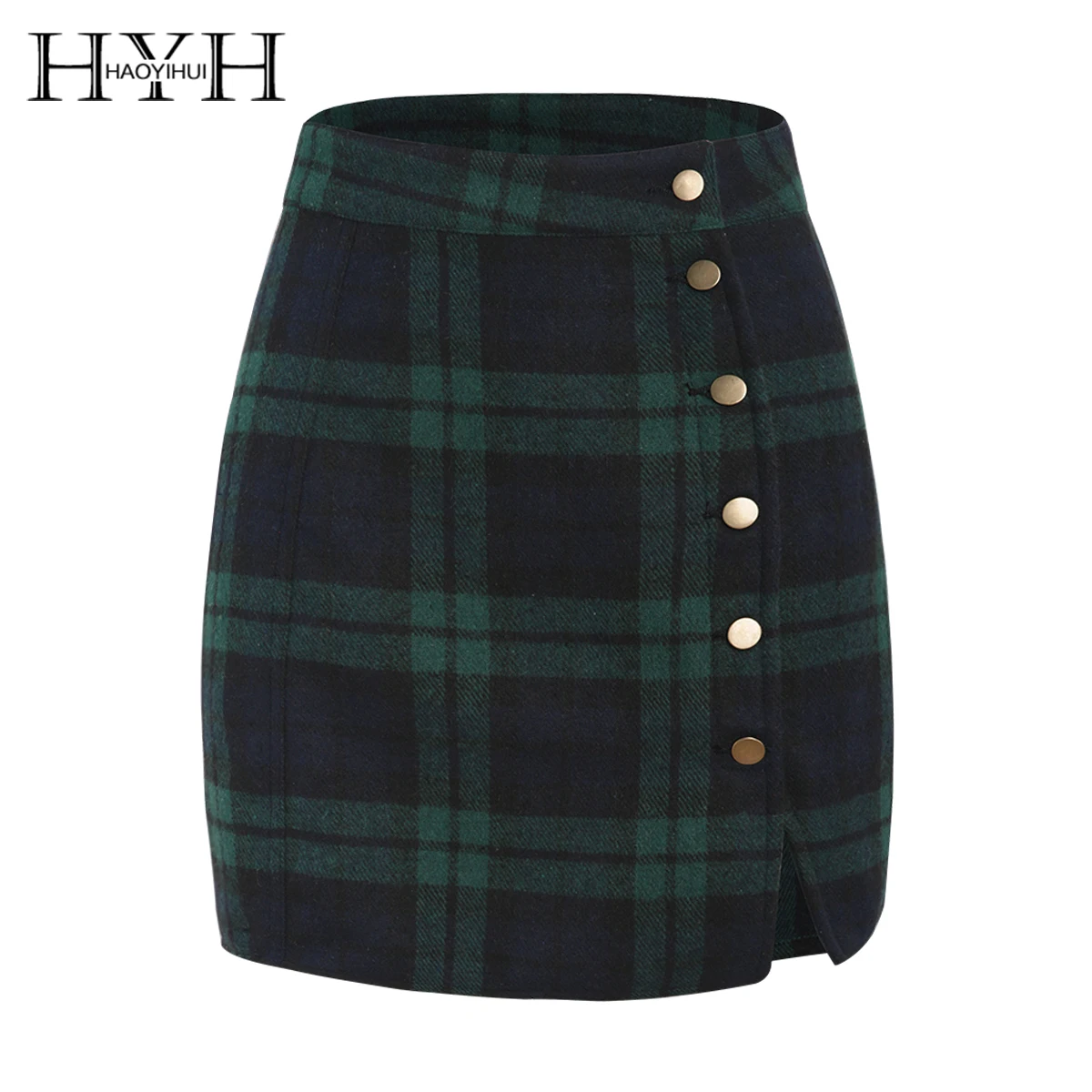

HYH HAOYIHUI High-Waist Buttoned Plaid Vintage Mini Short Skirt with button Casual Women Office Hot Sell New Arrival Red