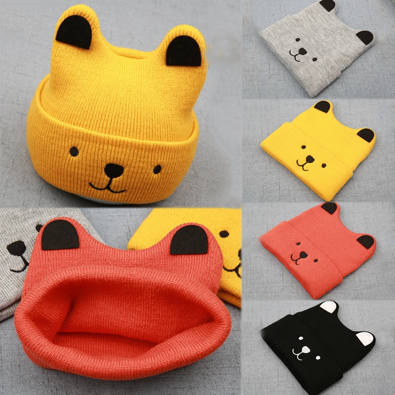 

Hot Sale Warm Girl Adjustable Wool Knit Elastic 1PC Bear Hat Kids Children Winter Comfortable Baby Cute Ears Boy Cartoon Soft
