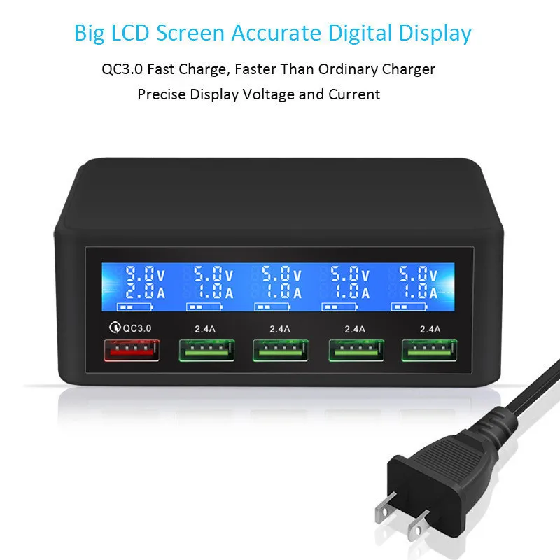 

5 Port Usb Multi Charger Station Quick Charge 3.0 Fast Charging Multiple Usb Charger Hub Led Display Qc 3.0 Universal Chargers