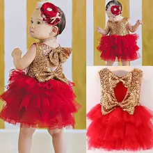 Г. Рождественское нарядное платье с блестками для девочек Детские вечерние платья-пачки красного цвета с бантом и открытой спиной пышный сарафан с цветочным рисунком для девочек на день рождения От 2 до 7 лет