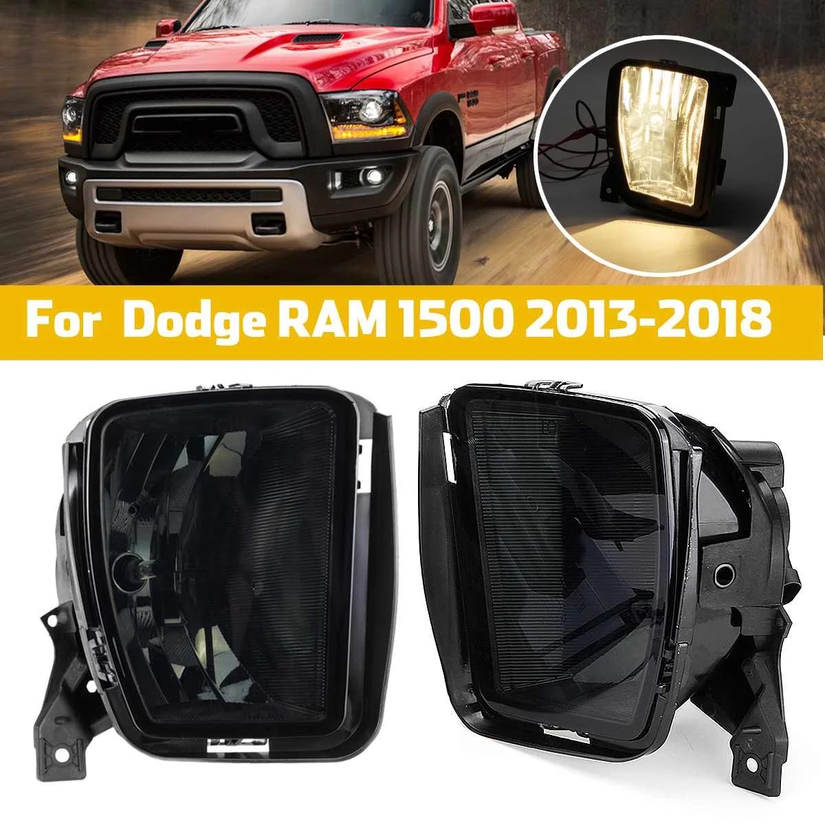 

12V 3000K HB4 Smoked Bumper Fog Halogen Lights For Dodge RAM 1500 2013 2014 2015 2016 2017 2018