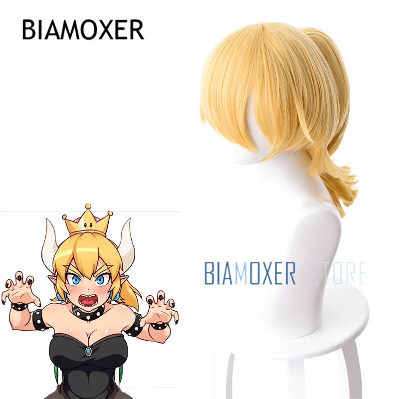 Biamoxer принцесса боузетт косплей парик Золотой косичка Супер Марио Персик Купа