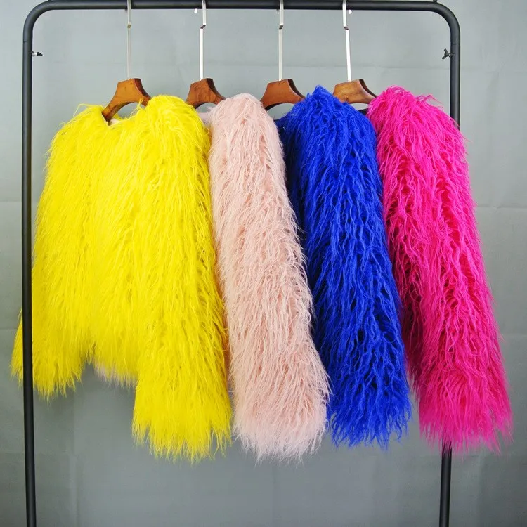 Winter Colorful Boho Furry Faux Fur Coat Plus Size Women Party Solid Mohair Fur Coats Autumn Faux Fur Shaggy Jacket