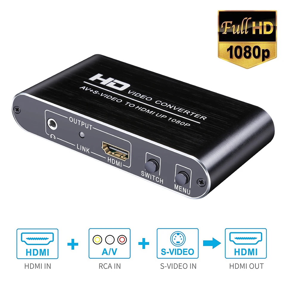 

YITROX av to hdmi Converter 3RCA AV CVBS Composite S-video TO HDMI for PS2 wii TB Xbox VHS VCR NTSC 720P/1080P with scales