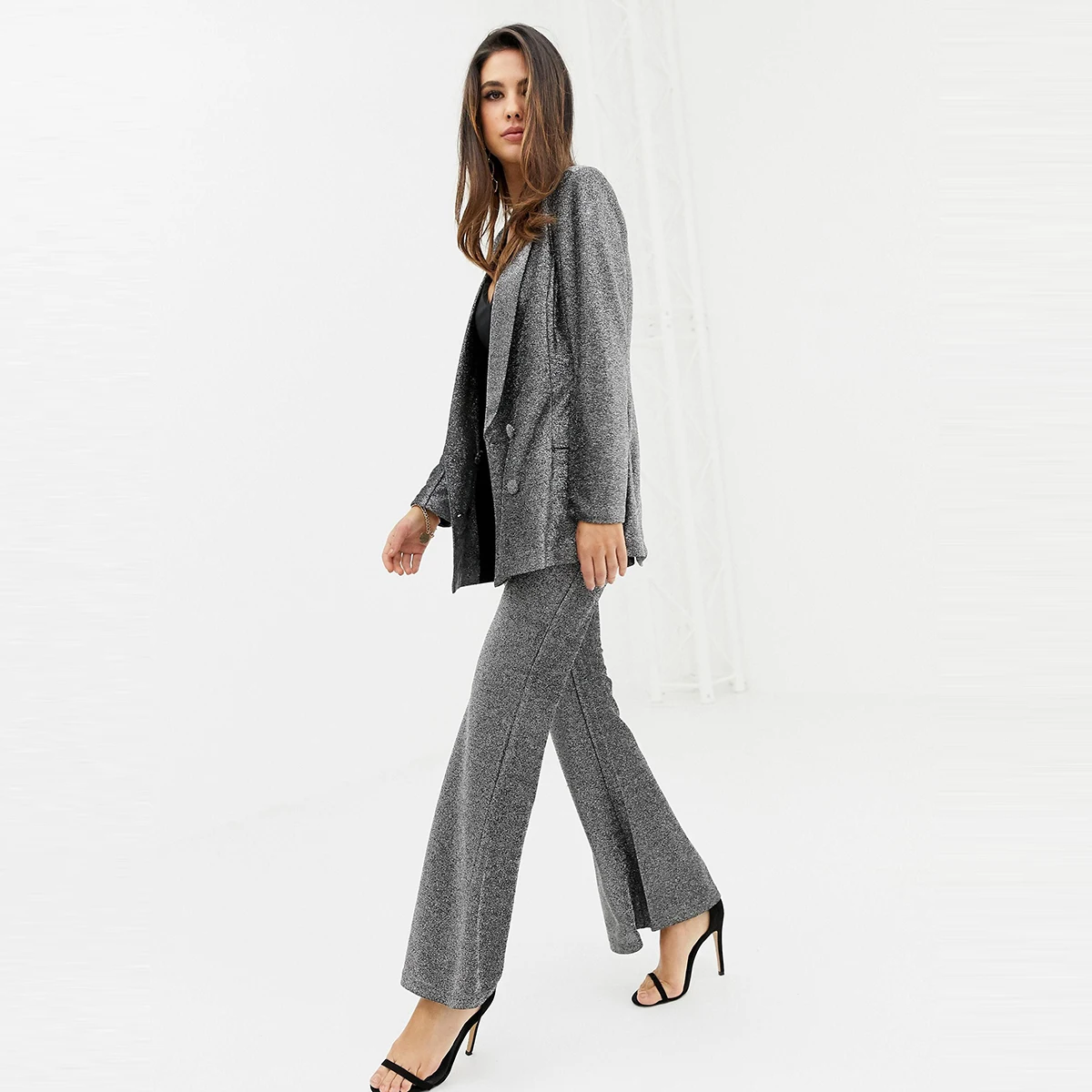 HYH HAOYIHUI Regular Solid Color Simple Slim Back Double-Breasted Blazer