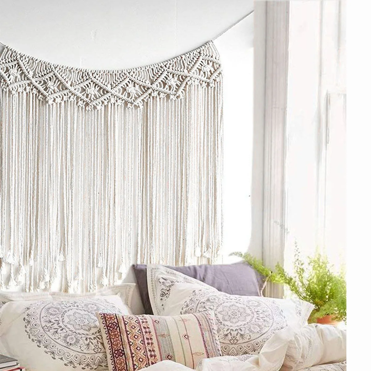 

Bohemian Macrame Wall Hanging Tapestry Wedding Decor Wall Art Craft Handmade Knitting Rope Tassel Tapestry Living Room Home Deco
