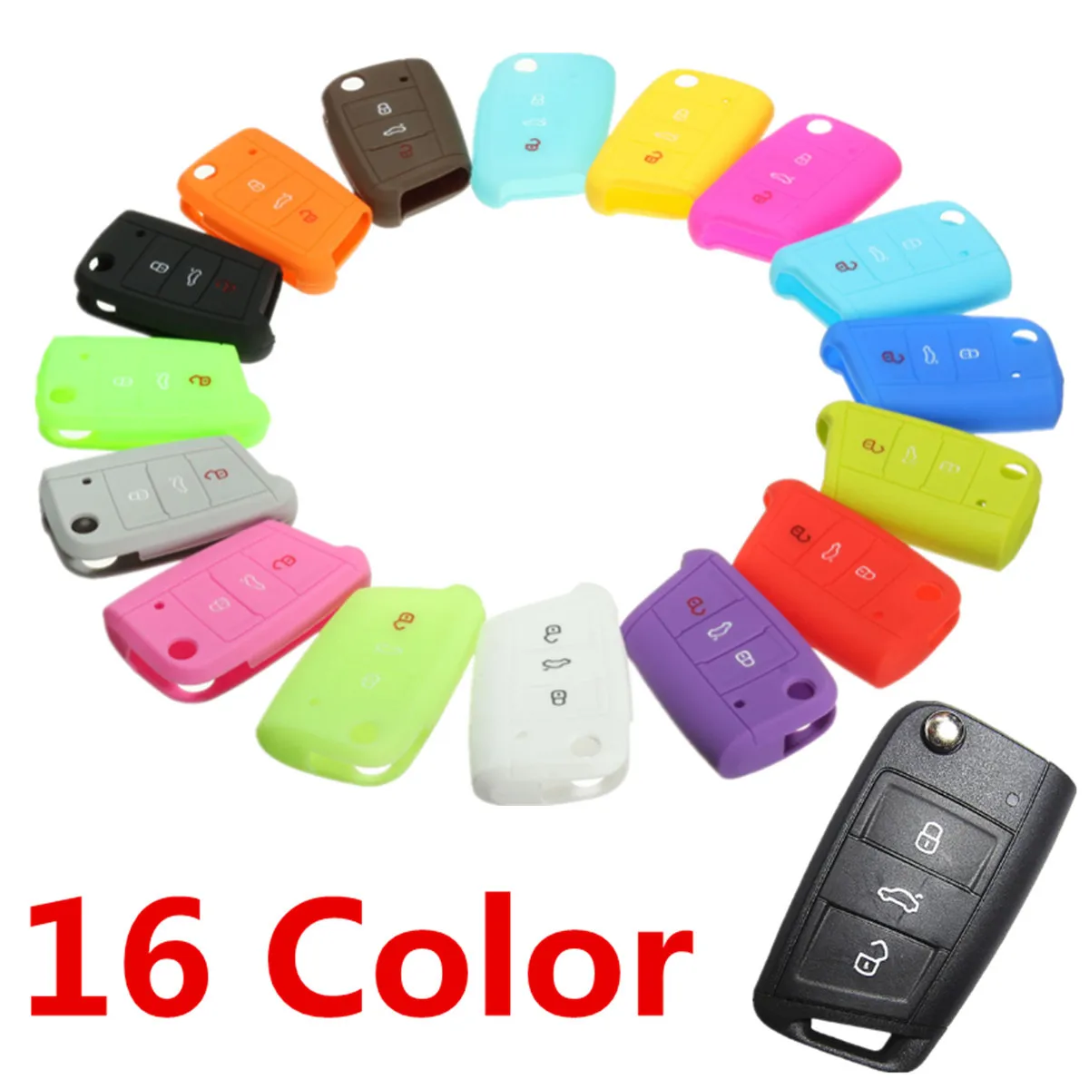 

16 Color Silicone 3 Button Remote Flip Key Case Fob Cover For VW /Golf 7 /MK7 /Skoda /Octavia