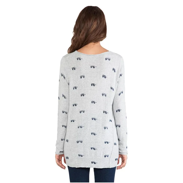 YUNINYOYO Classic Line Segmentation Coconut Tree and Sunglasses Printed Micro curling Cotton + Cashmere Knitted women Pullovers YUNINYOYO Classic Line Segmentation Coconut Tree and Sunglasses Printed Micro curling Cotton + Cashmere Knitted women Pullovers