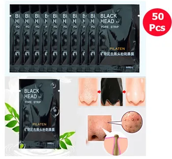 

50Pcs/lot Facial Black Mask Nose Blackhead Removal Cravo Pore Strips T-Zone Pore Deep Cleanser Clay Mask Face Massager v