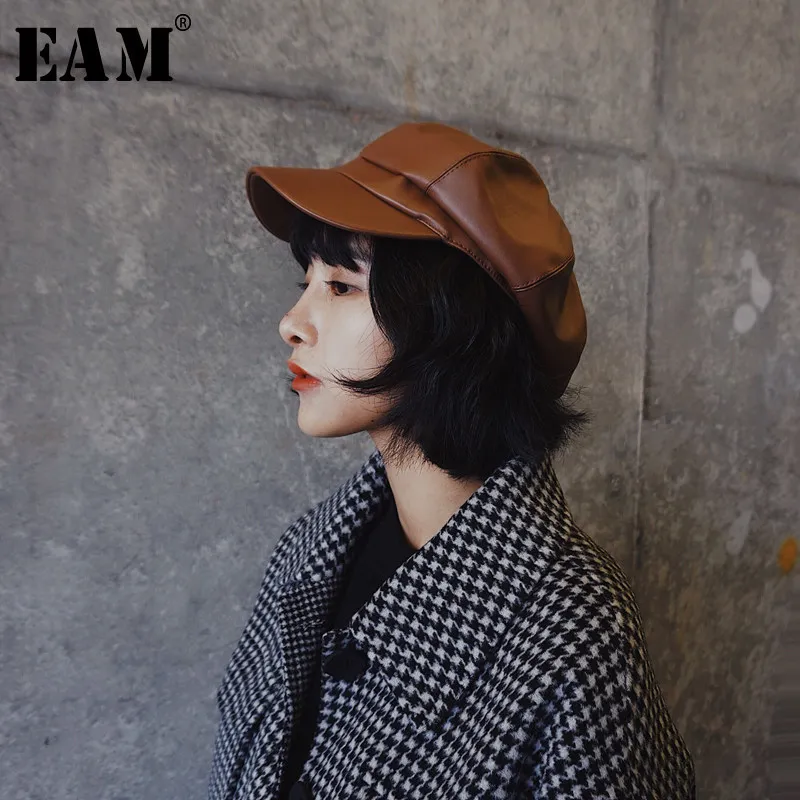 

[EAM] 2019 Spring Summer Woman Temperament Stylish Solid Five Colors Fashion Leisure Flat Leather Beret Hat All-match LE333