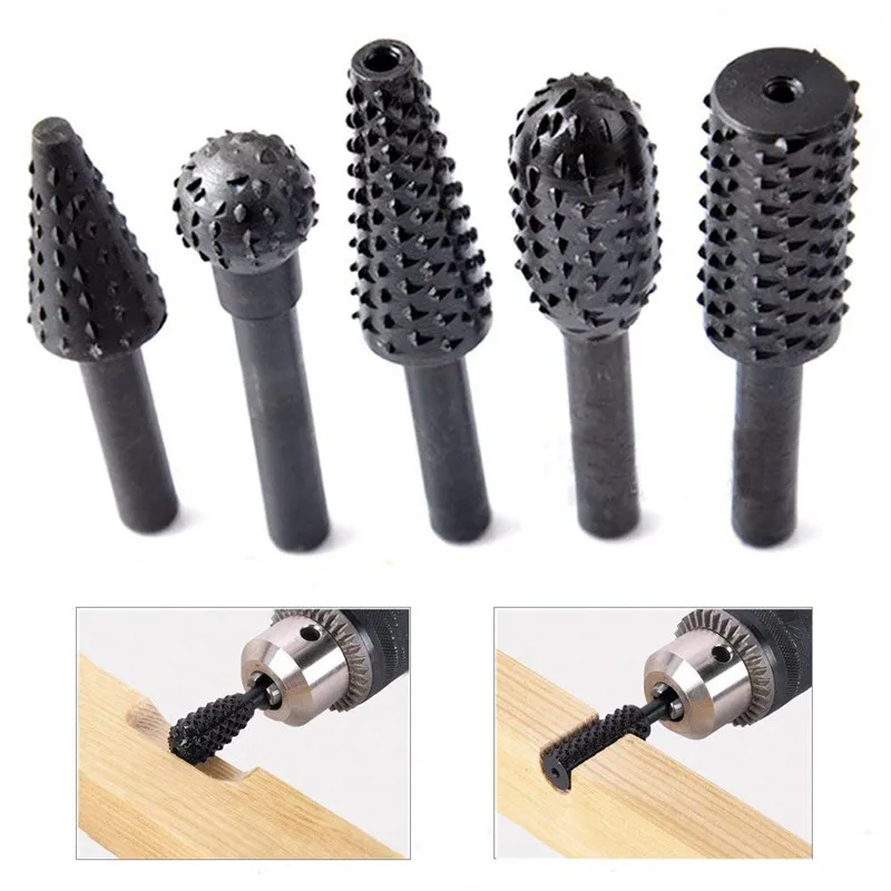 Buy 5pc Wood Carving File Rasp Drill Bits Woodworking Tool Hss Rotary File Wood