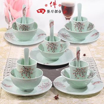

Chinese four sets hot pot restaurant hotel tableware melamine rice bowl dish cup spoon table set four-piece suit