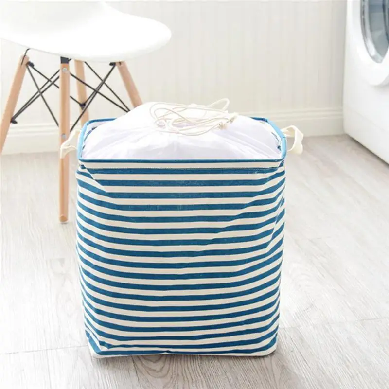 1 قطعة سلة التخزين الأزرق شرائط اليابانية نمط القطن الكتان سلة الغسيل أشتات حامل لعب فرز مربع للأطفال غرفة
