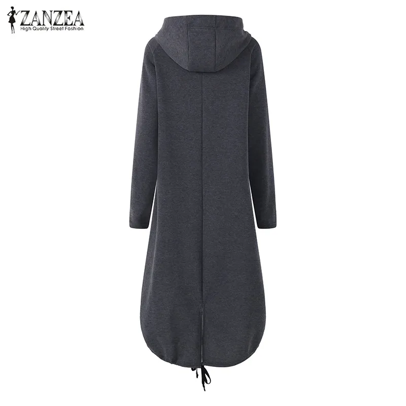 Promo  ZANZEA Autumn Black Long Sweatshirt Coat Women Hoodies Long Sleeve Zipper Loose Jackets Casual Wint