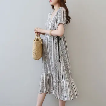 

New Pregnant Woman Dress Cotton Stripe Maternity Dresses Summer Clothing Fashion Pregnancy Dress