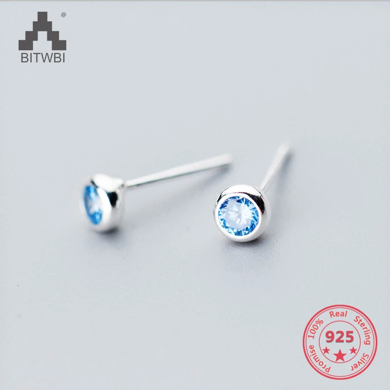 

Hot Sale S 925 Sterling Silver Simple Fashion Blue/Pink/Corlorful Round Zircon Comfortable Stud Earring